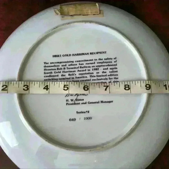 Collectable HB&T Gold Harriman Recipient Fine Porcelain Plate Series #4 649/1000 - Picture 5 of 8